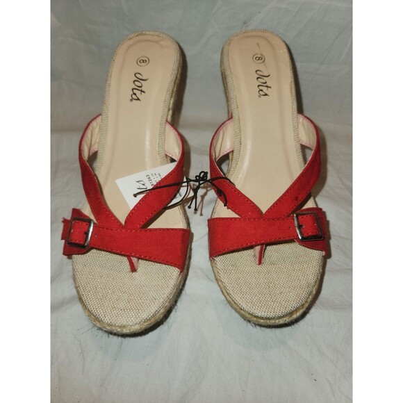 Dot Red Wedge Sandals Heel Womens Size 8 NWT - Picture 1 of 7
